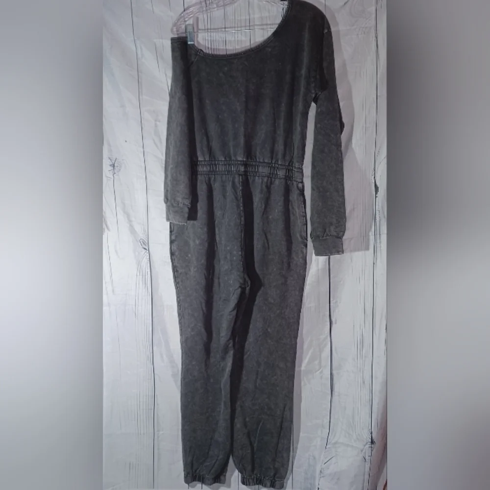 Lane 201 Faded Black Off The Shoulder comfy casual Jumpsuit with Drawstring